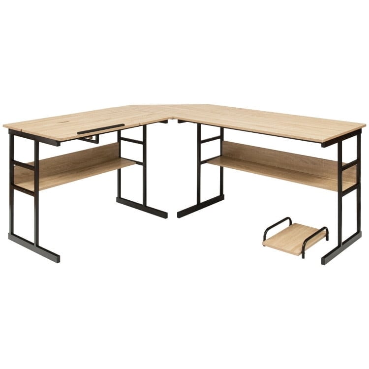 Hommoo L-Shaped Computer Desk with Tiltable Tabletop-Natural, Home Office Desks, Gaming Computer Desks for Image 6