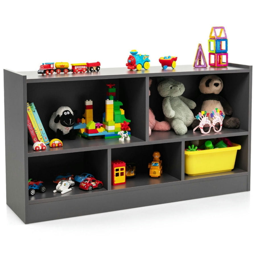 Hommoo Kids 2-Shelf Bookcase 5-Cube Wood Toy Storage Cabinet Organizer-Gray, Kids Toy Storage for Kids, Boys, Girls, Image 1