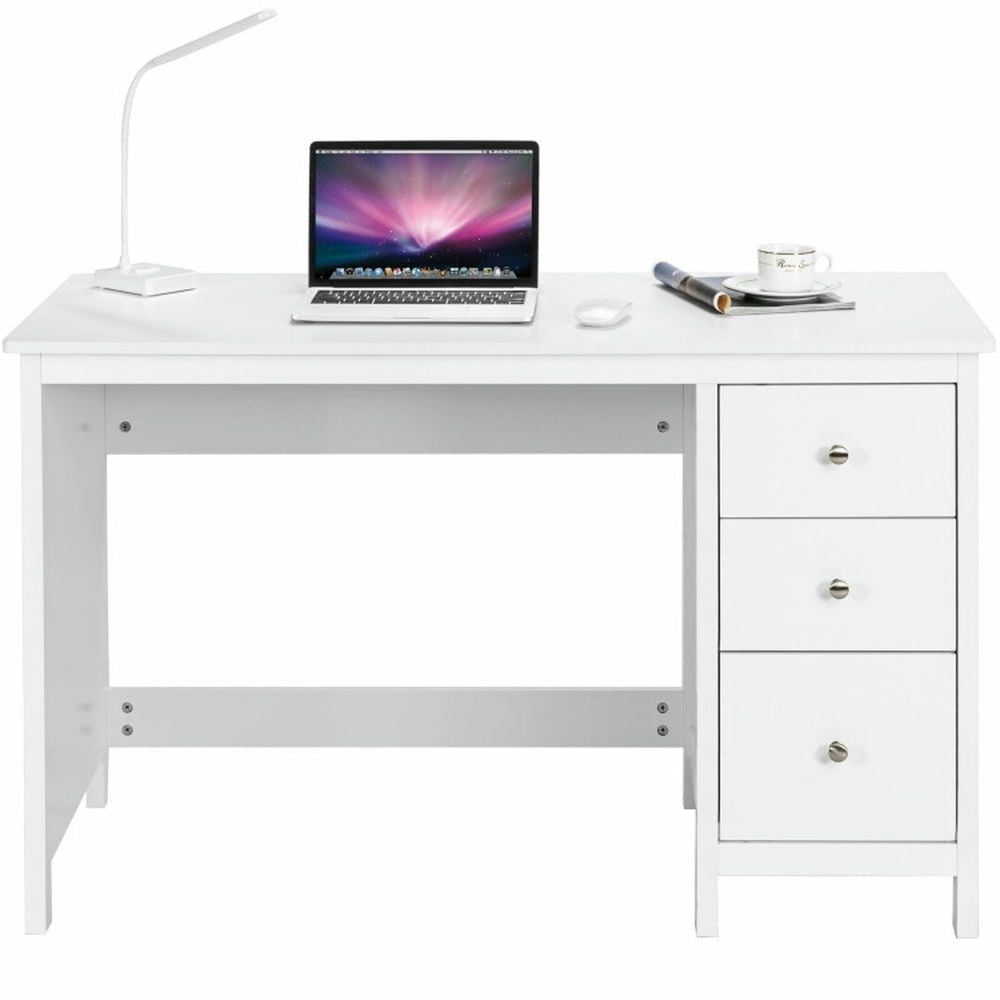 Hommoo 3-Drawer Home Office Study Computer Desk with Spacious Desktop-White, Gaming Computer Desks for Image 1