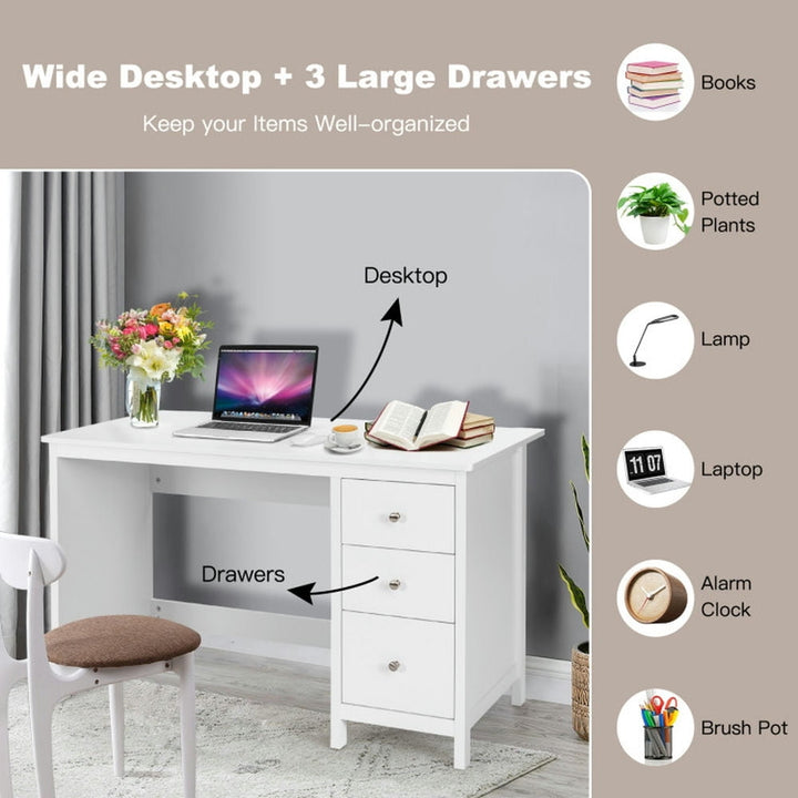 Hommoo 3-Drawer Home Office Study Computer Desk with Spacious Desktop-White, Gaming Computer Desks for Image 2