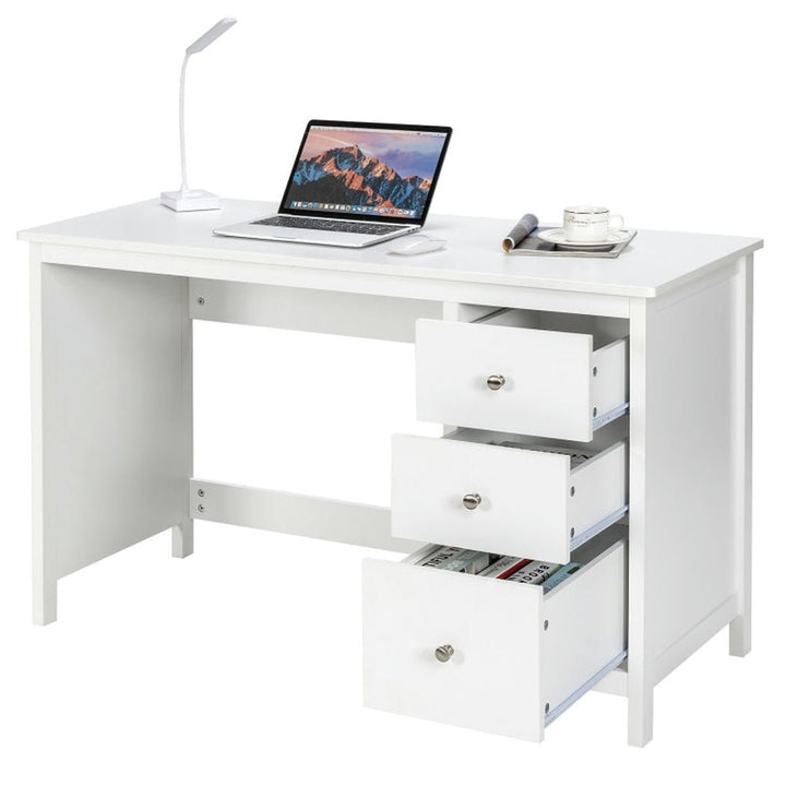 Hommoo 3-Drawer Home Office Study Computer Desk with Spacious Desktop-White, Gaming Computer Desks for Image 3