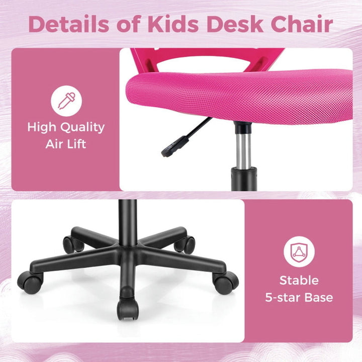 Hommoo Height-adjustable Ergonomic Kids Desk Chair with Universal Casters-Pink, Kids Chairs for Kids Image 5