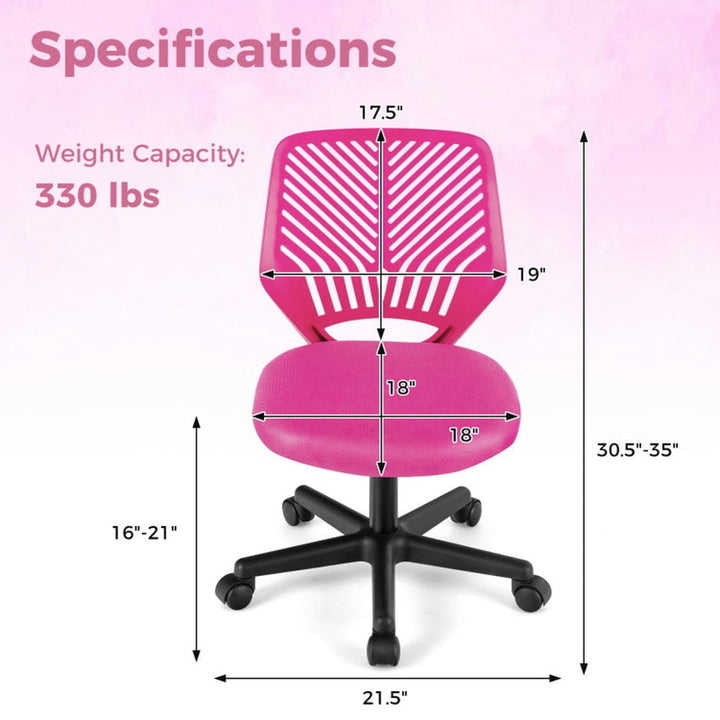 Hommoo Height-adjustable Ergonomic Kids Desk Chair with Universal Casters-Pink, Kids Chairs for Kids Image 6