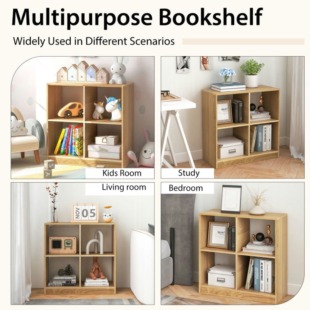 Hommoo 4-Cube Kids Bookcase with Open Shelves-Natural, Kids Toy Storage for Kids, Boys, Girls, Nursery Image 5