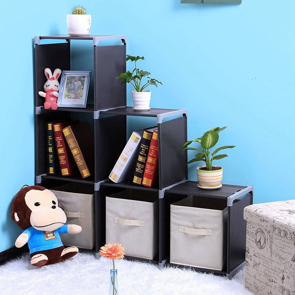 Hommoo 3 Tiers Storage Cubes, 6 Cubes Storage Shelf Organizers, Bookcase Plastic Storage Cabinets for Bedroom Living Image 1