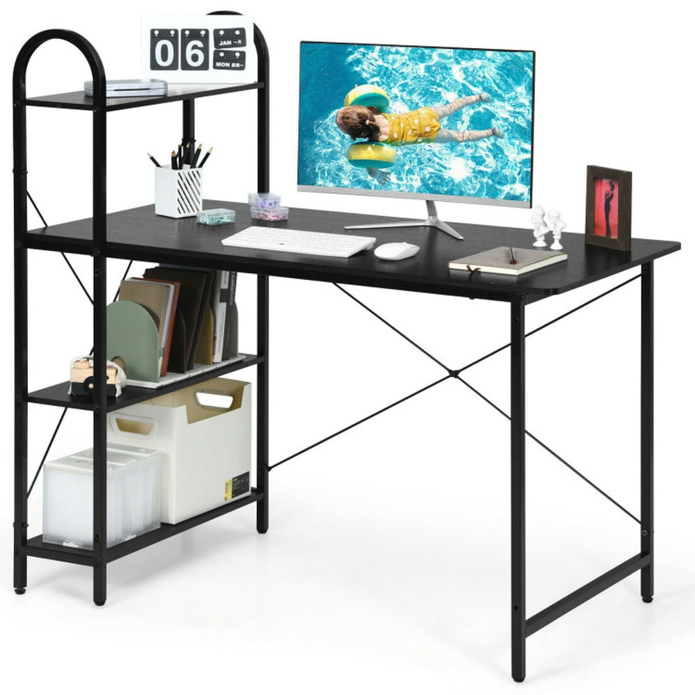 Hommoo 48-Inch Reversible Computer Desk with Storage Shelf-Black, Home Office Desks, Gaming Computer Desks for Image 1