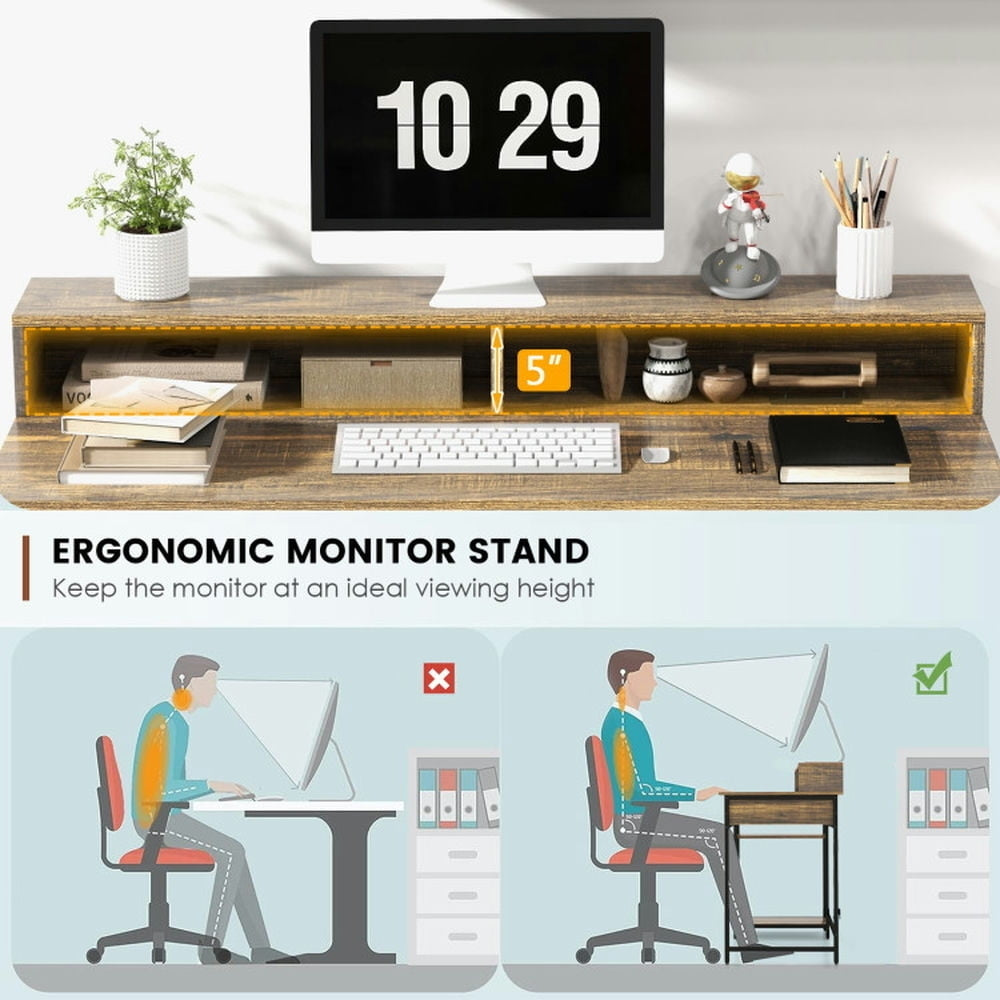 Hommoo 48 Inch Computer Desk with Monitor Stand Drawer and Shelves-Rustic Brown, Gaming Computer Desks for Image 4