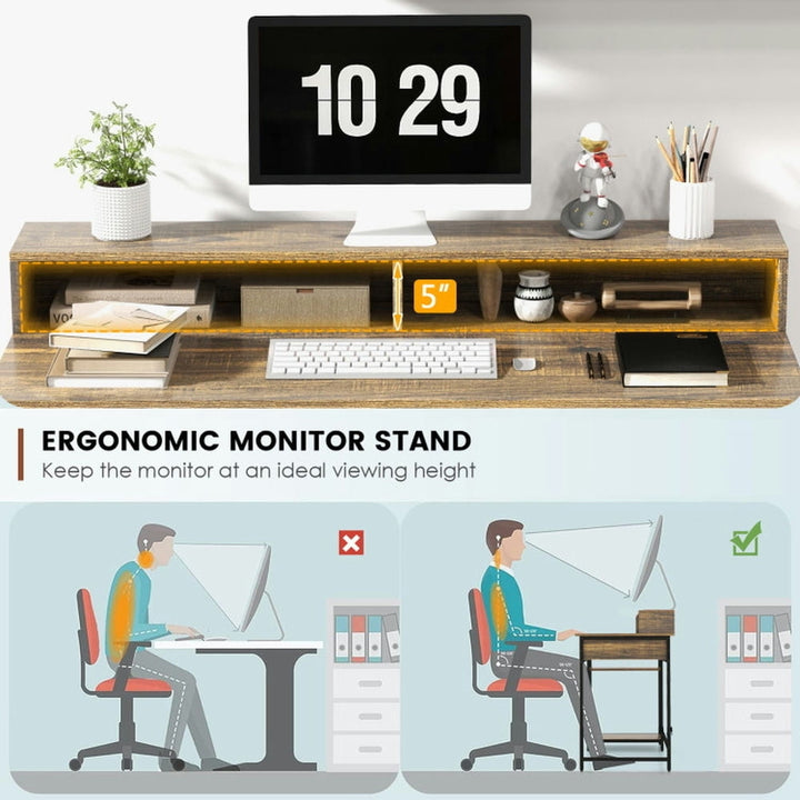 Hommoo 48 Inch Computer Desk with Monitor Stand Drawer and Shelves-Rustic Brown, Gaming Computer Desks for Image 4