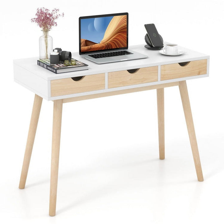 Hommoo Computer Desk with 3 Drawers and Solid Rubber Wood Legs for Home Office, Gaming Computer Desks for Image 1