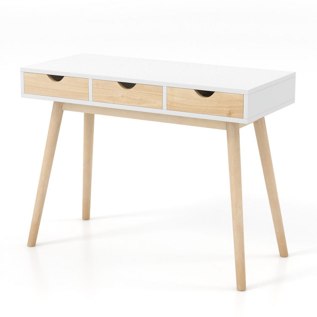 Hommoo Computer Desk with 3 Drawers and Solid Rubber Wood Legs for Home Office, Gaming Computer Desks for Image 3