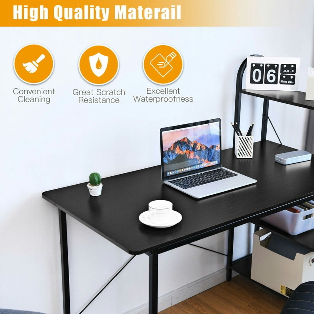 Hommoo 48-Inch Reversible Computer Desk with Storage Shelf-Black, Home Office Desks, Gaming Computer Desks for Image 3