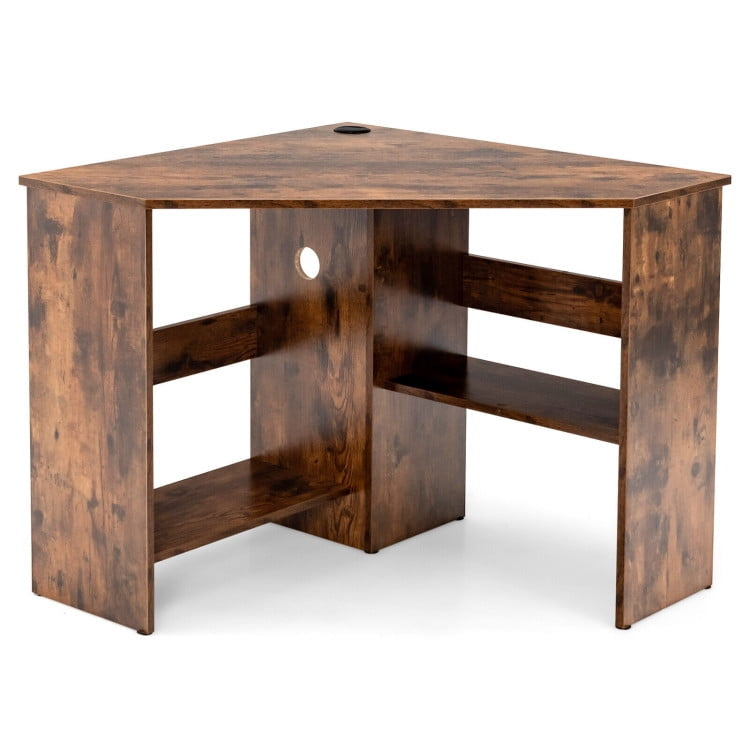 Hommoo Corner Computer Desk Triangle Writing Workstation with Storage Shelf-Rustic Brown, Gaming Computer Desks for Image 2