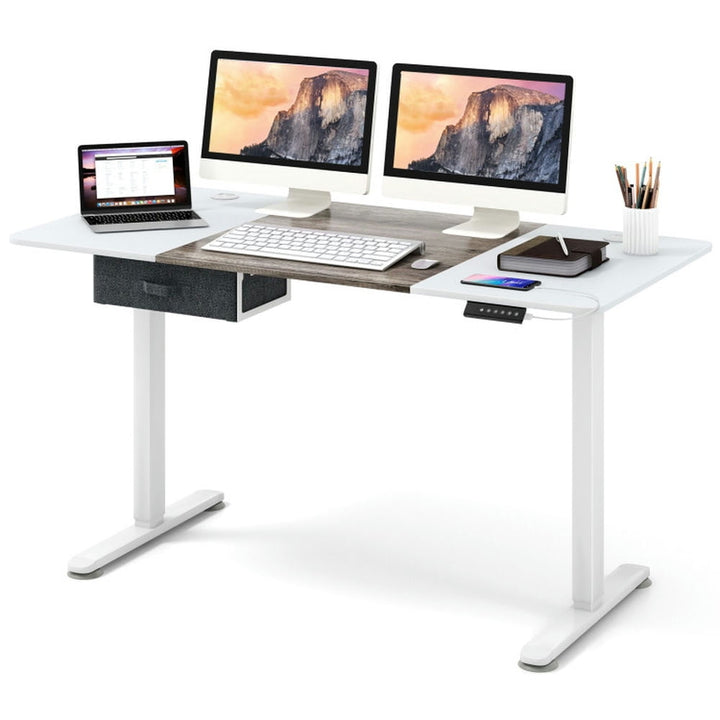 Hommoo Height Adjustable Electric Standing Desk with USB Charging Port-Gray, Gaming Computer Desks for Image 1