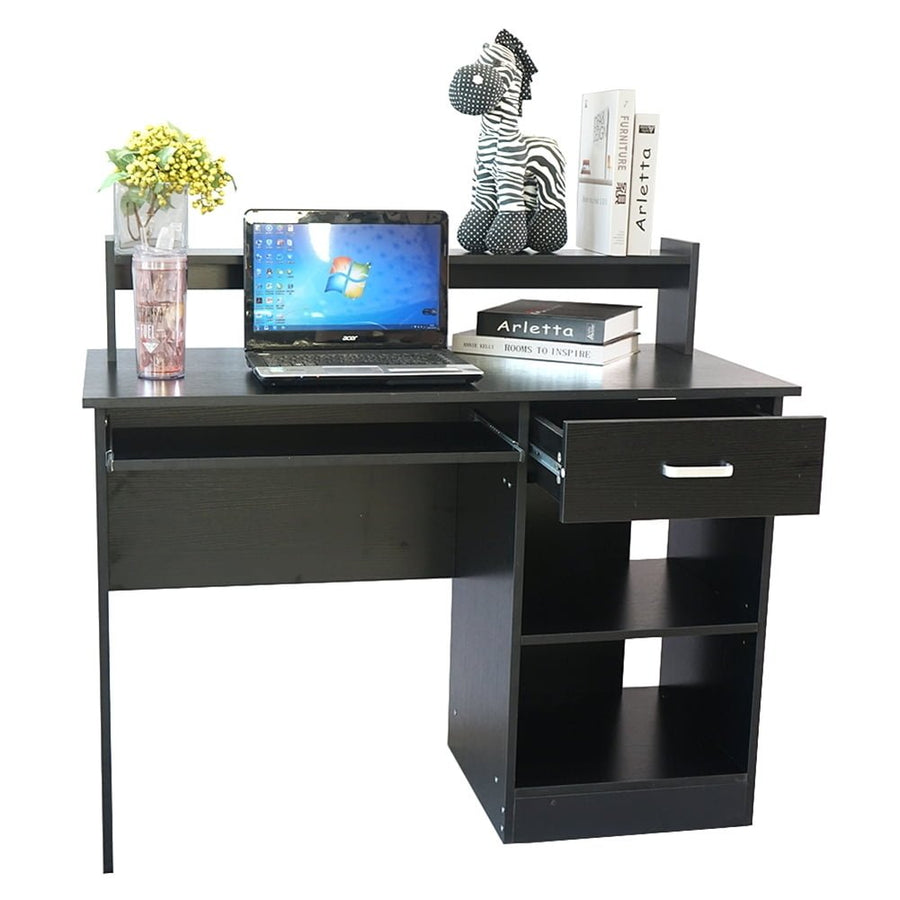 Hommoo Multipurpose Home Office Computer Writing Desk, Home Office Workstation Laptop Study Table with Drawer, Black Image 1