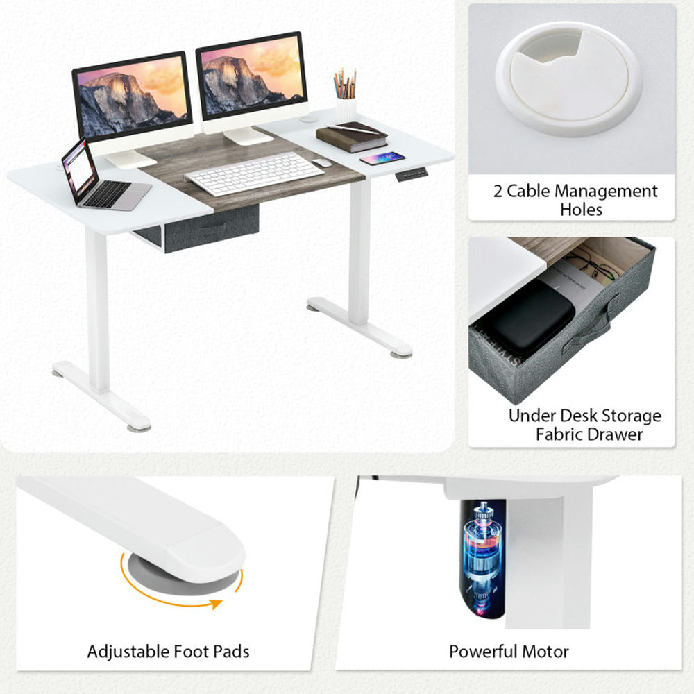 Hommoo Height Adjustable Electric Standing Desk with USB Charging Port-Gray, Gaming Computer Desks for Image 2