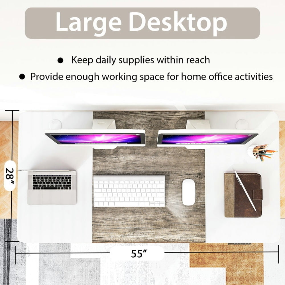 Hommoo Height Adjustable Electric Standing Desk with USB Charging Port-Gray, Gaming Computer Desks for Image 3