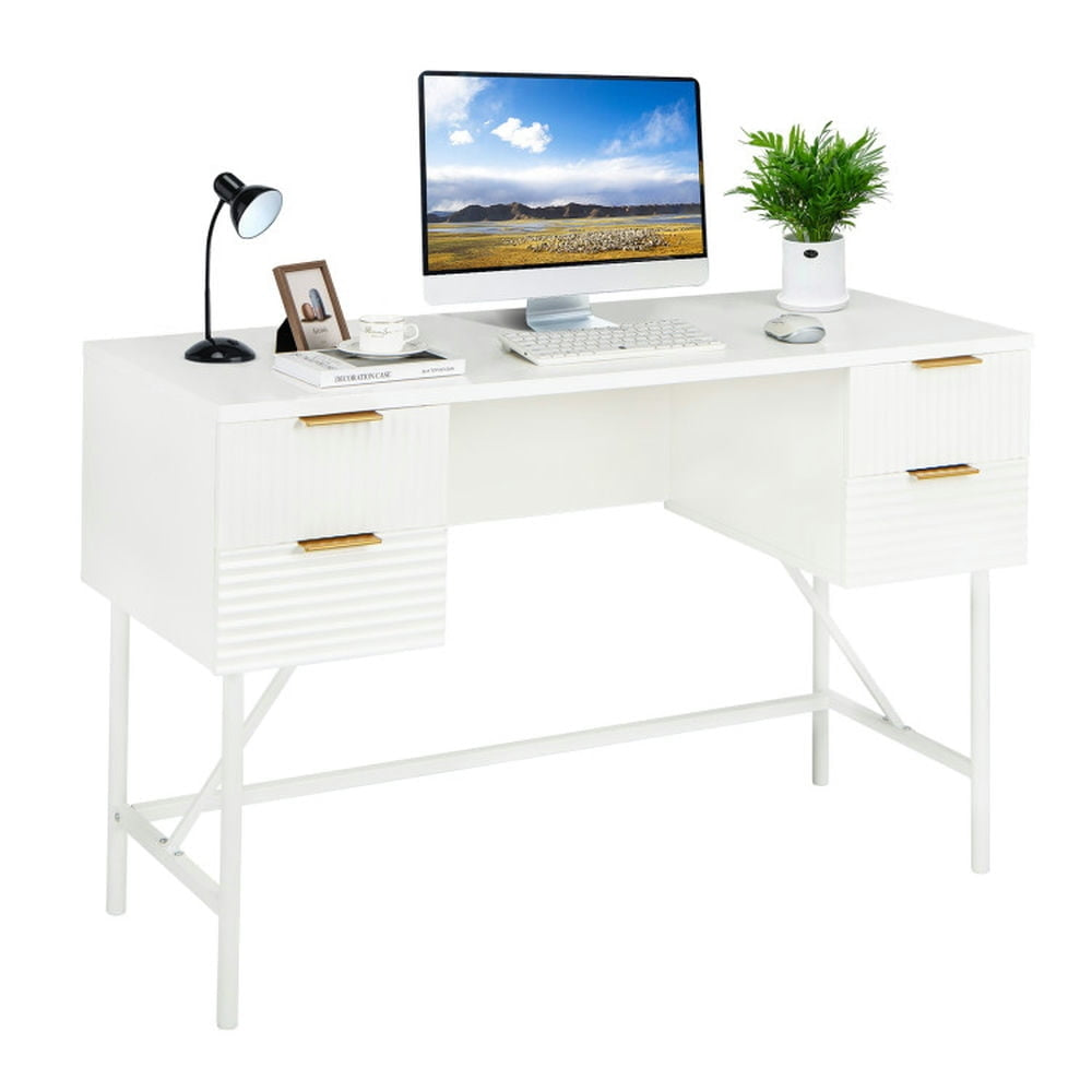 Hommoo 48 Inch Home Office Computer Desk with 4 Drawers-White, Home Office Desks, Gaming Computer Desks for Image 1