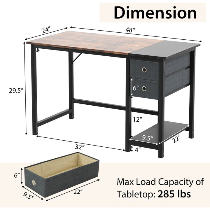 Hommoo 48/55-Inch Home Office Desk with 2 Drawers Hanging Hook-S, Home Office Desks, Gaming Computer Desks for Image 2