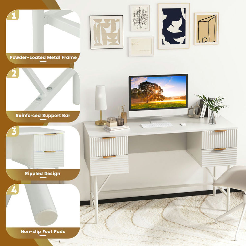 Hommoo 48 Inch Home Office Computer Desk with 4 Drawers-White, Home Office Desks, Gaming Computer Desks for Image 2