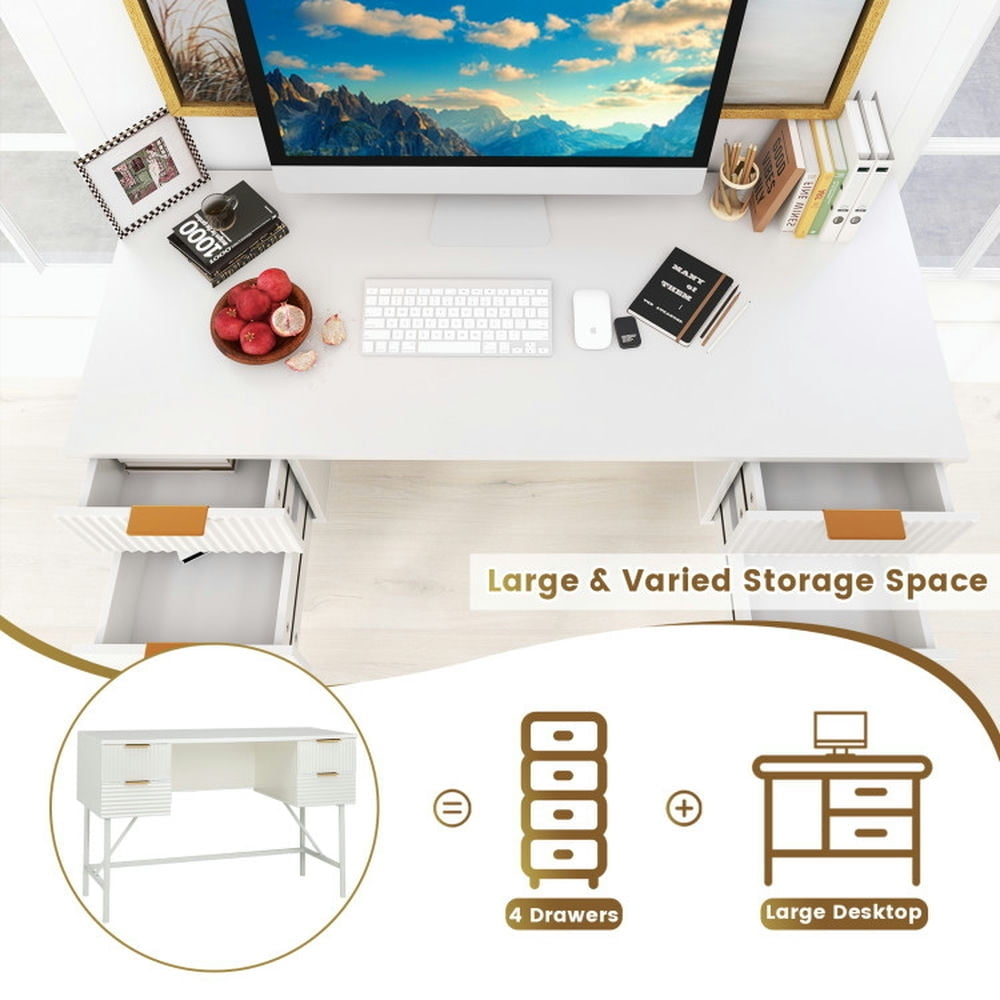 Hommoo 48 Inch Home Office Computer Desk with 4 Drawers-White, Home Office Desks, Gaming Computer Desks for Image 3