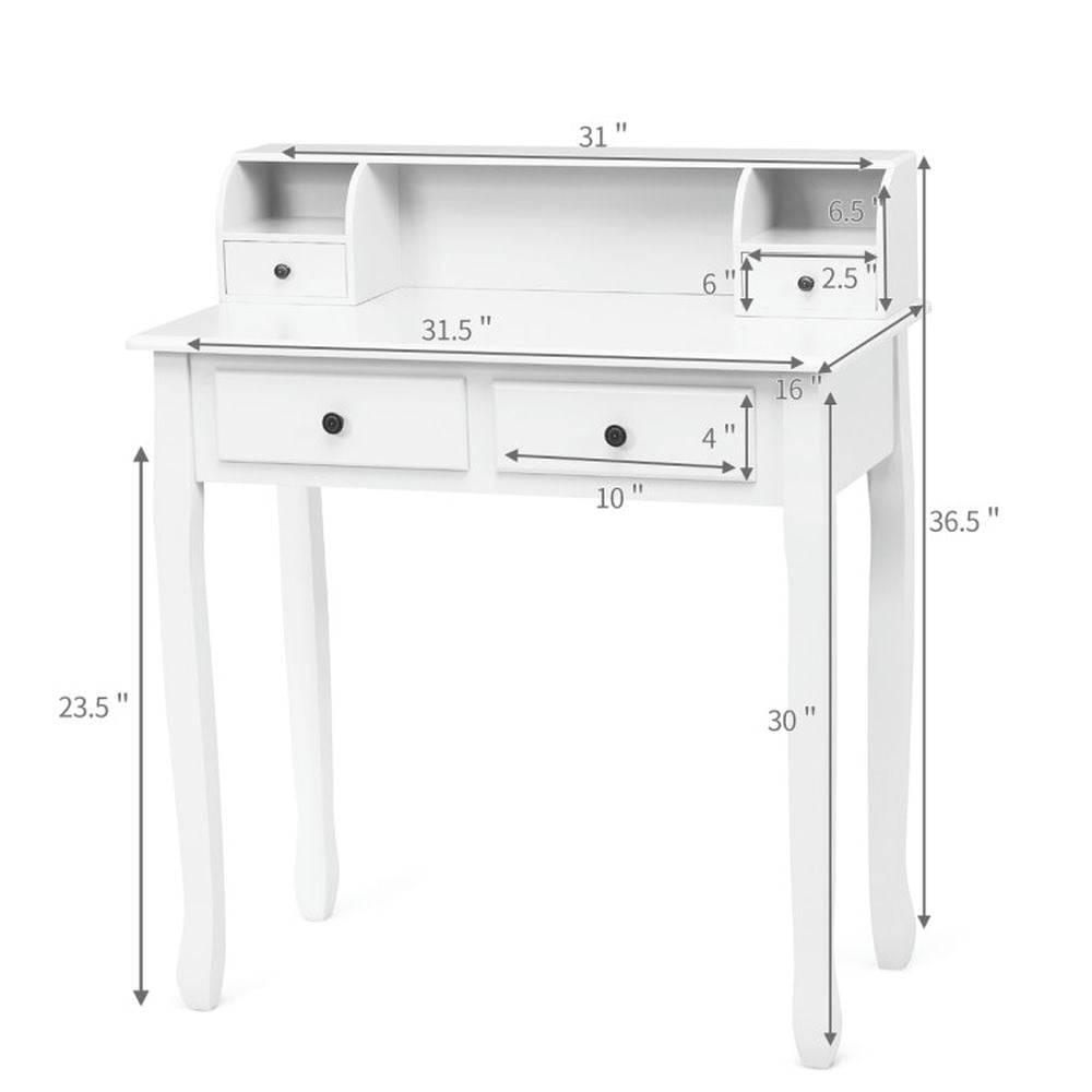 Hommoo Removable Floating Organizer 2-Tier Mission Home Computer Vanity Desk-white, Gaming Computer Desks for Image 2