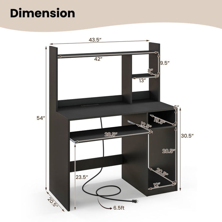 Hommoo Home Office Computer Desk with Bookcase Keyboard Tray and CPU Stand-Black, Gaming Computer Desks for Image 4