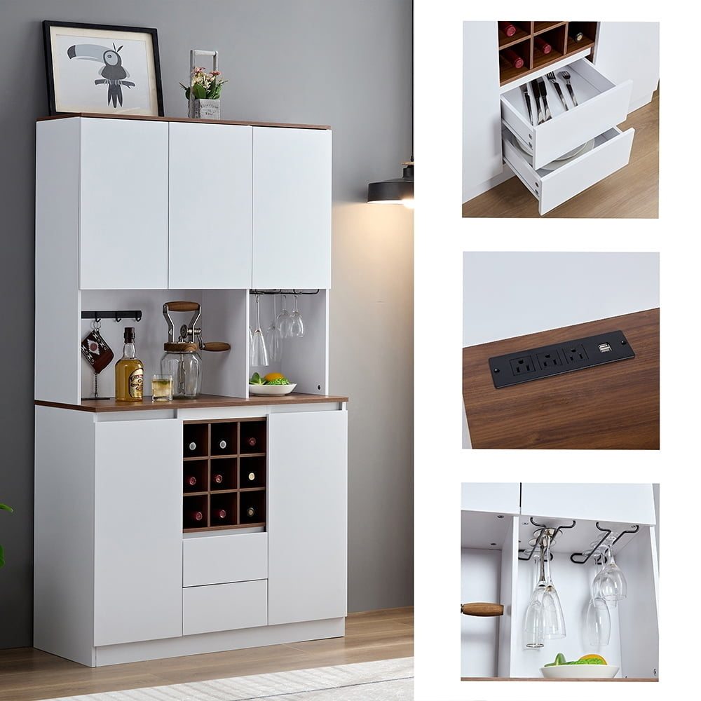 Hommoo Liquor Hutch, 2 AC Plugs, USB Charging, Particle Board, Bedroom Furniture Image 7