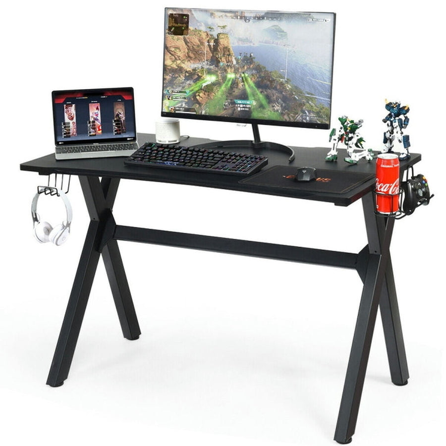 Hommoo Ergonomic Gaming Desk with Mousepad and Cup Headphone Holder, Home Office Desks, Gaming Computer Desks for Image 1