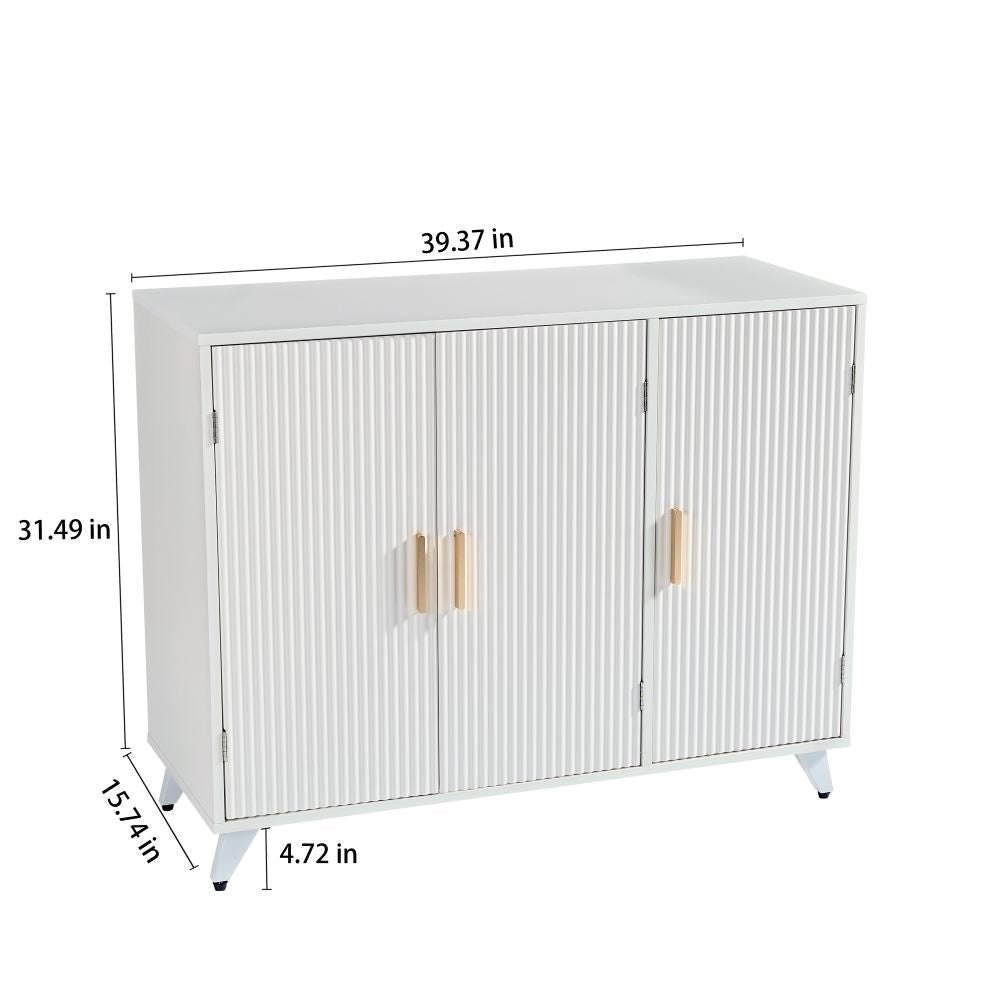 Hommoo Stylish White Buffet Cabinet, Solid Brass Legs, Design, Multi-Functional Storage Solution Image 2