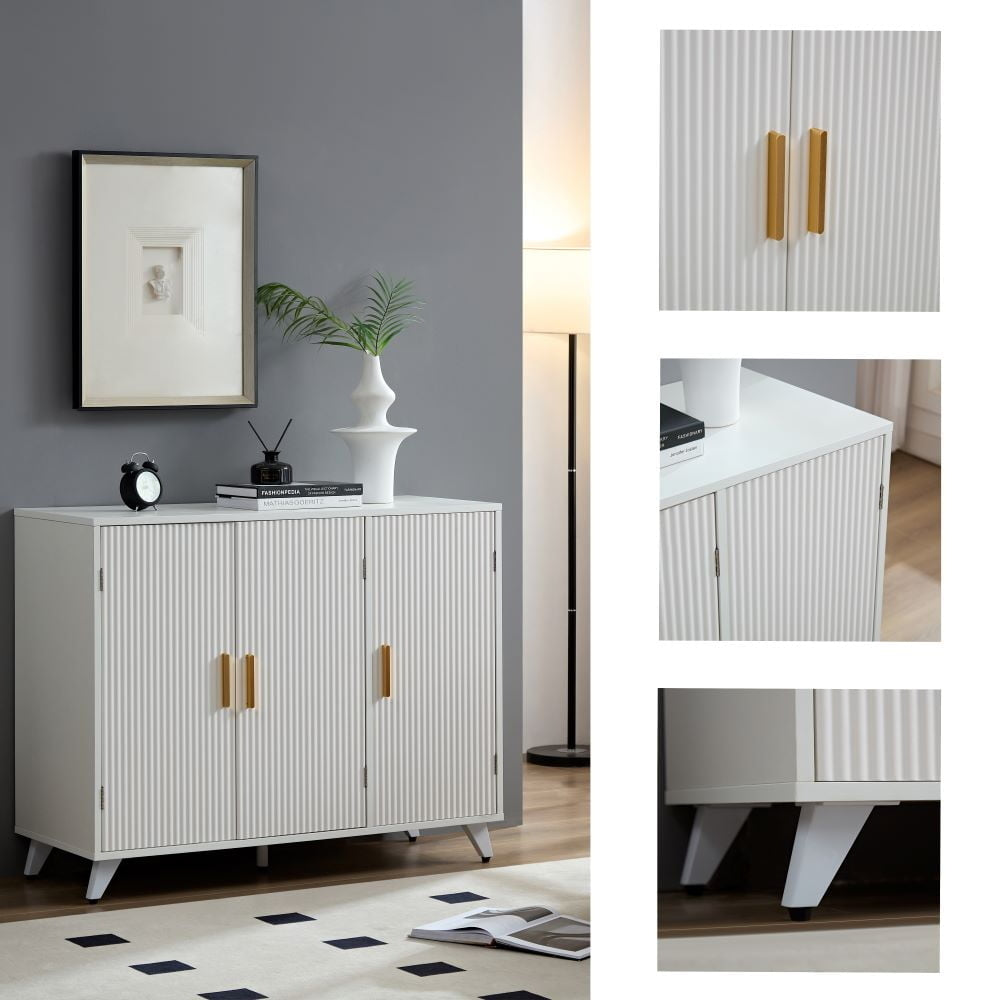 Hommoo Stylish White Buffet Cabinet, Solid Brass Legs, Design, Multi-Functional Storage Solution Image 3