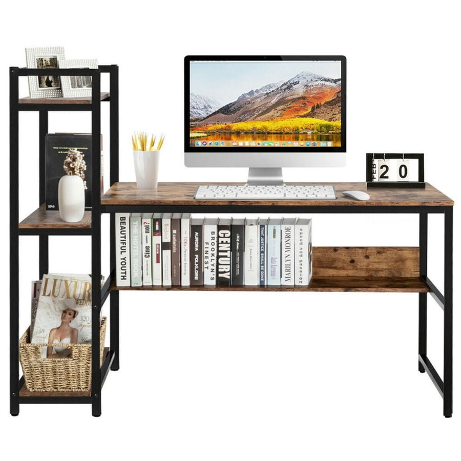 Hommoo 59-Inch Computer Desk Home Office Workstation 4-Tier Storage Shelves-Rustic Browm, Gaming Computer Desks for Image 1