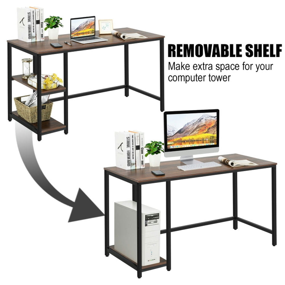 Hommoo 55 Inch Computer Desk Office Study Table Workstation Home with Adjustable Shelf Coffee-L Image 2