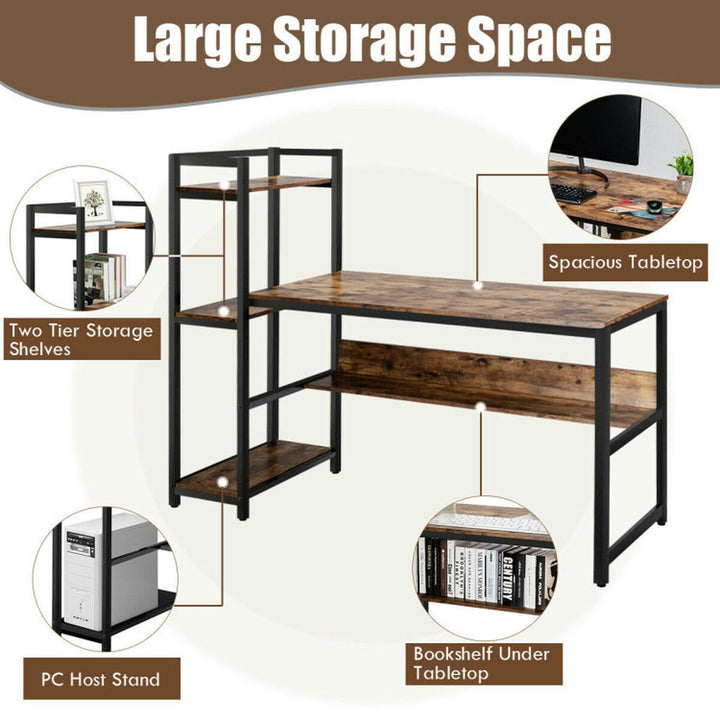 Hommoo 59-Inch Computer Desk Home Office Workstation 4-Tier Storage Shelves-Rustic Browm, Gaming Computer Desks for Image 5