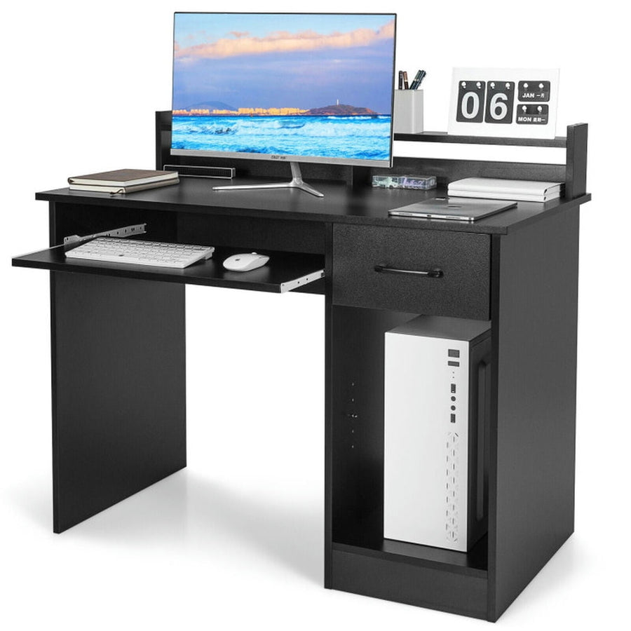 Hommoo Study Laptop Table with Drawer and Keyboard Tray-Black, Home Office Desks, Gaming Computer Desks for Image 1