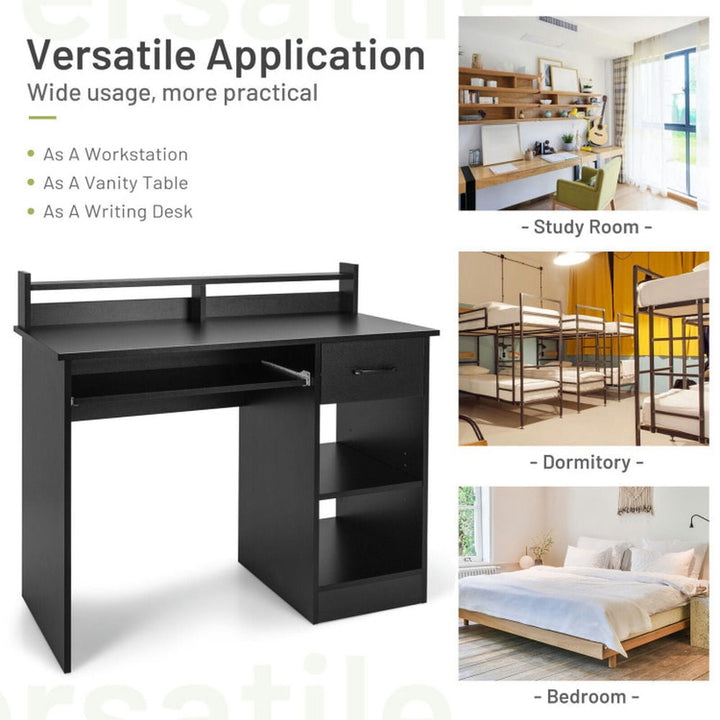 Hommoo Study Laptop Table with Drawer and Keyboard Tray-Black, Home Office Desks, Gaming Computer Desks for Image 3