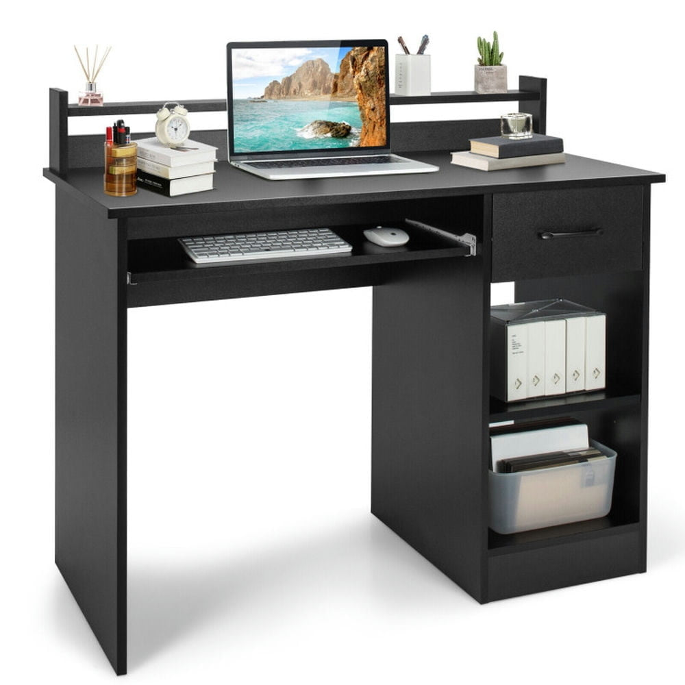 Hommoo Study Laptop Table with Drawer and Keyboard Tray-Black, Home Office Desks, Gaming Computer Desks for Image 4