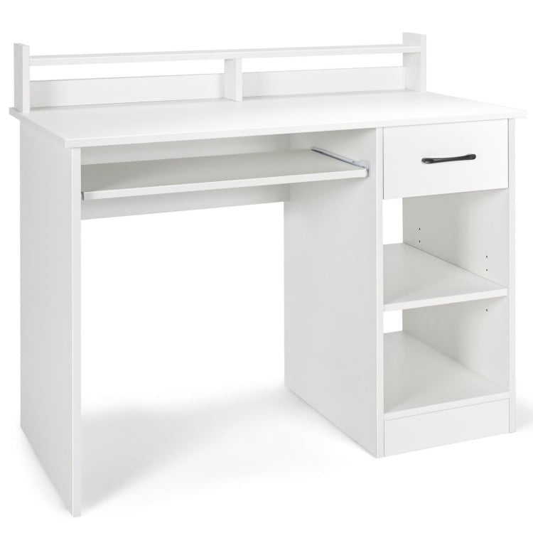 Hommoo Study Laptop Table with Drawer and Keyboard Tray-White, Home Office Desks, Gaming Computer Desks for Image 3