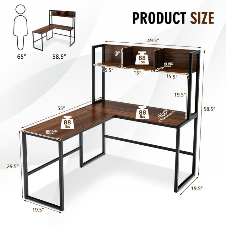 Hommoo Reversible L-Shaped Corner Desk with Storage Bookshelf-Walnut, Home Office Desks, Gaming Computer Desks for Image 4