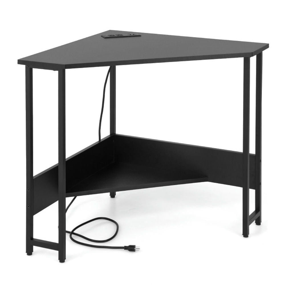 Hommoo Triangle Computer Corner Desk with Charging Station-Black, Home Office Desks, Gaming Computer Desks for Image 4