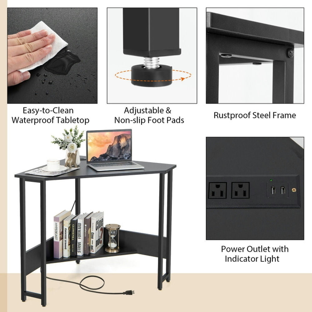 Hommoo Triangle Computer Corner Desk with Charging Station-Black, Home Office Desks, Gaming Computer Desks for Image 5