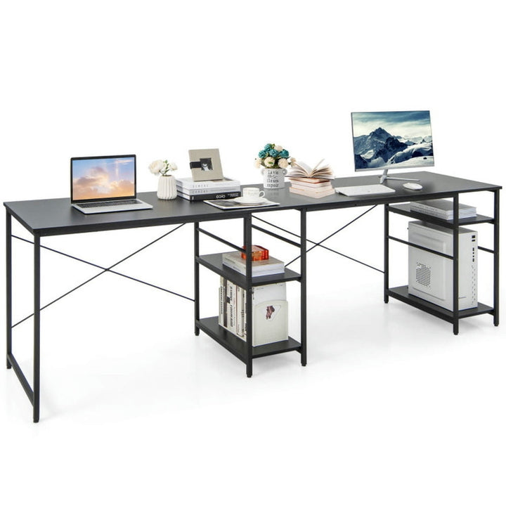 Hommoo L Shaped Computer Desk with 4 Storage Shelves and Cable Holes-Black, Gaming Computer Desks for Image 1