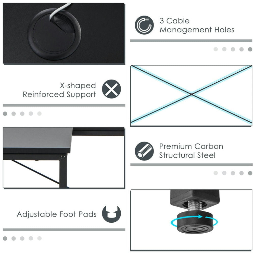 Hommoo L Shaped Computer Desk with 4 Storage Shelves and Cable Holes-Black, Gaming Computer Desks for Image 2