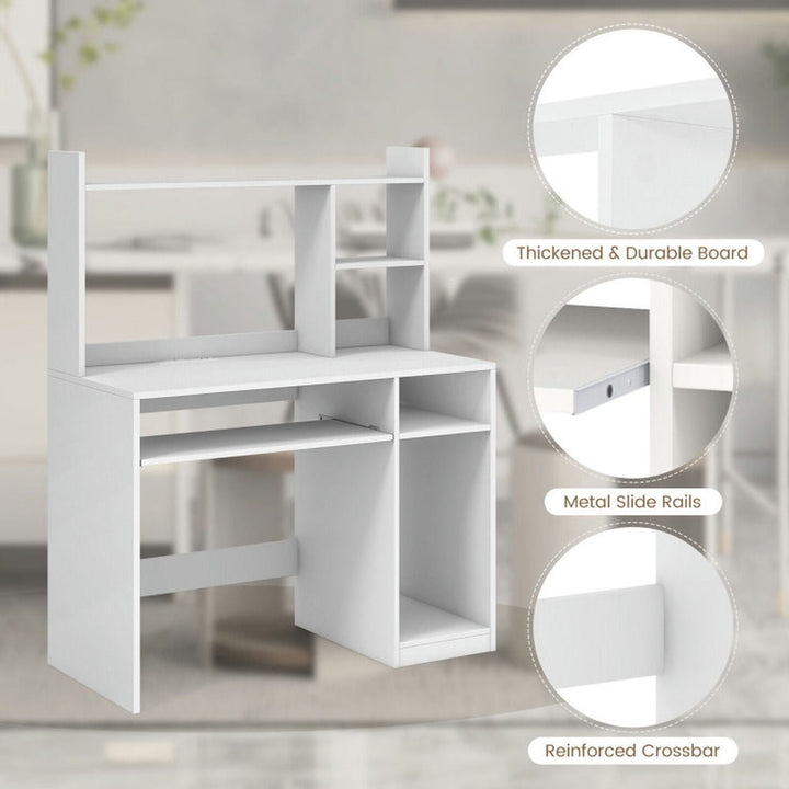 Hommoo Home Office Computer Desk with Bookcase Keyboard Tray and CPU Stand-White, Gaming Computer Desks for Image 2