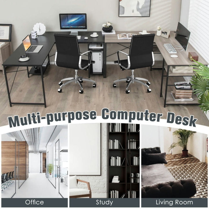 Hommoo L Shaped Computer Desk with 4 Storage Shelves and Cable Holes-Black, Gaming Computer Desks for Image 3