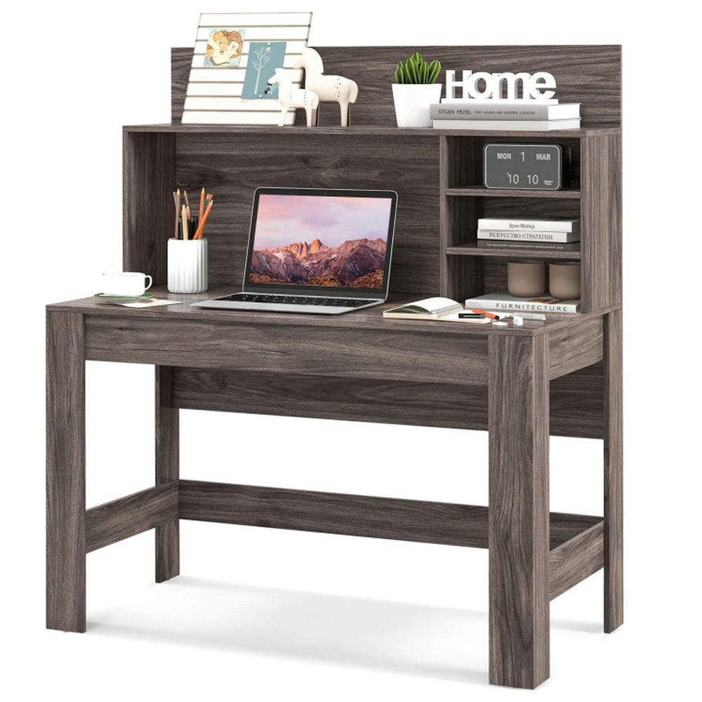 Hommoo 48 Inch Writing Computer Desk with Anti-Tipping Kits and Cable Management Hole-Rustic Brown Image 2