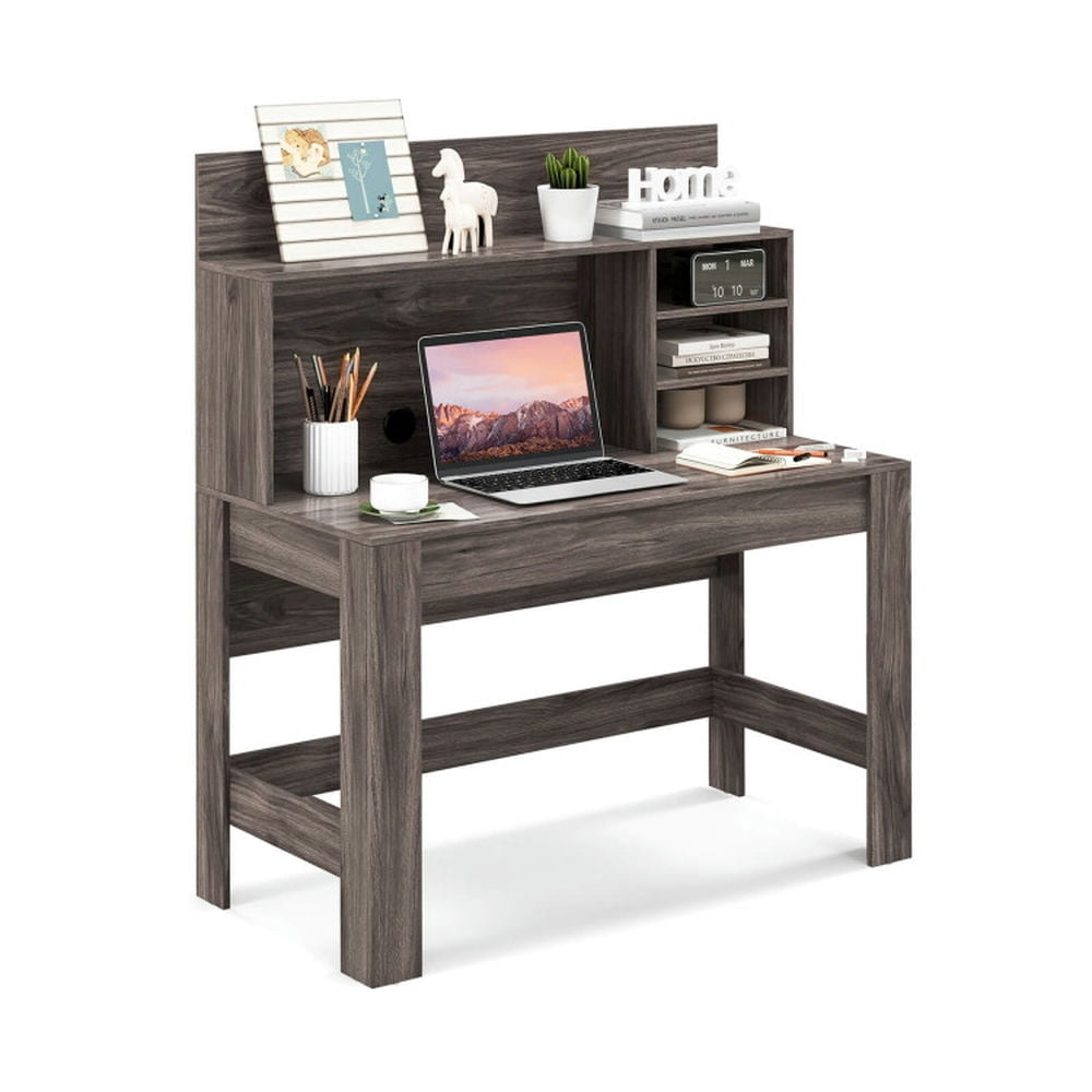 Hommoo 48 Inch Writing Computer Desk with Anti-Tipping Kits and Cable Management Hole-Rustic Brown Image 4