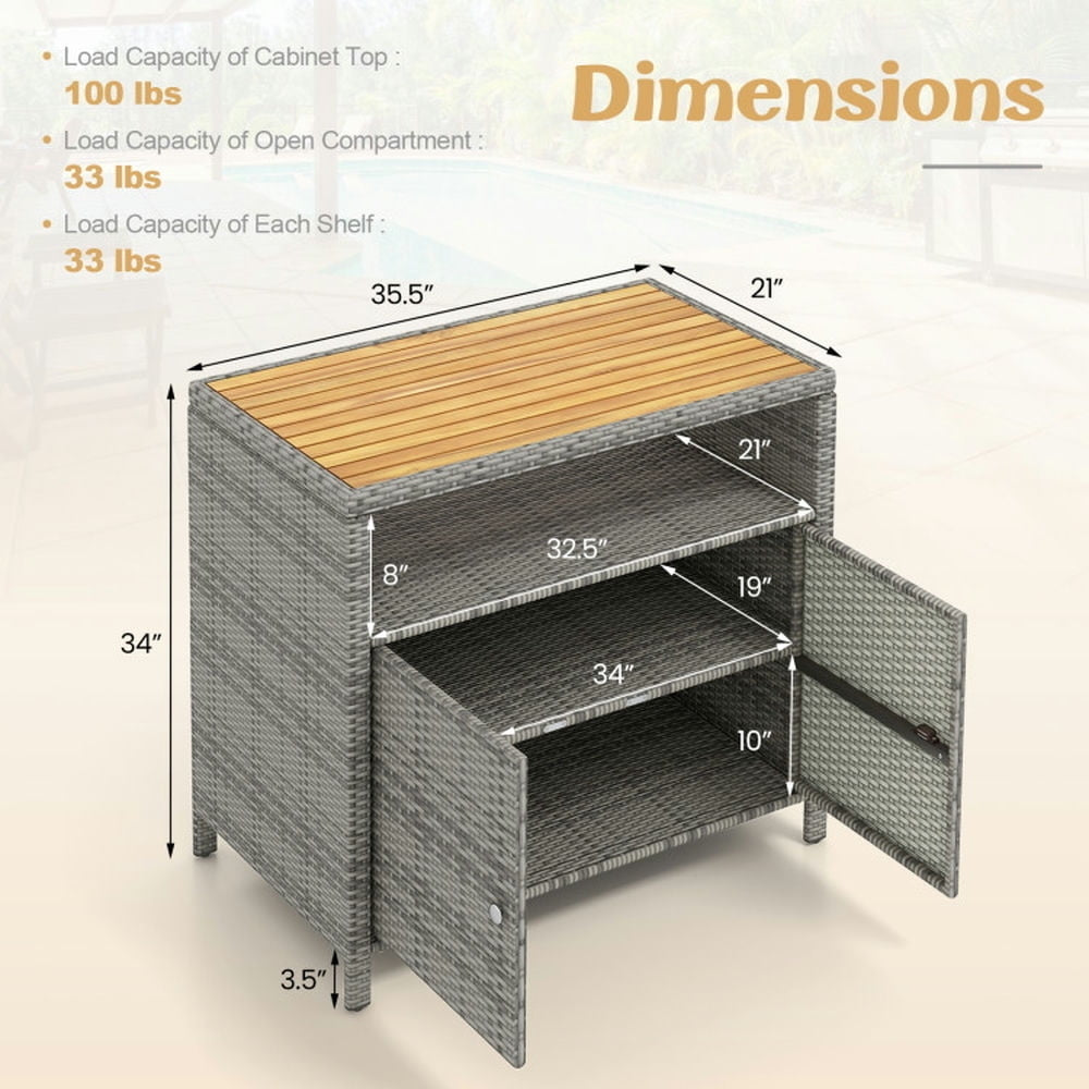 Hommoo Sideboard Buffet, Buffet Cabinet Storage Cabinet,Rattan Storage Cabinet with Acacia Wood Countertop for Poolside Image 4