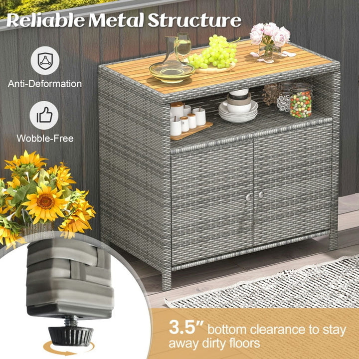 Hommoo Sideboard Buffet, Buffet Cabinet Storage Cabinet,Rattan Storage Cabinet with Acacia Wood Countertop for Poolside Image 5