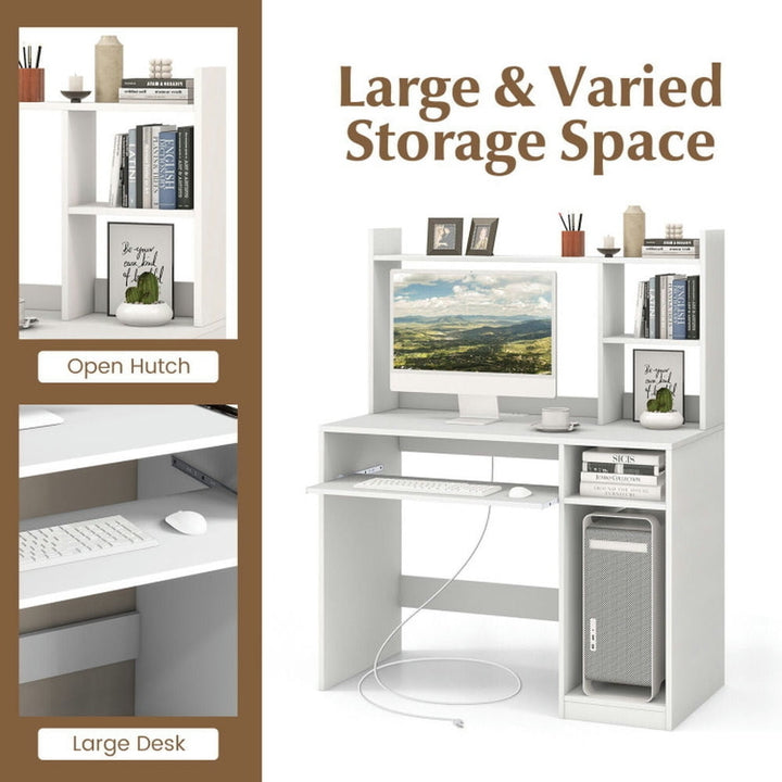 Hommoo Home Office Computer Desk with Bookcase Keyboard Tray and CPU Stand-White, Gaming Computer Desks for Image 5