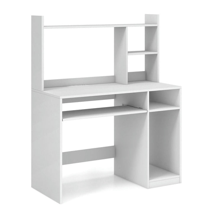 Hommoo Home Office Computer Desk with Bookcase Keyboard Tray and CPU Stand-White, Gaming Computer Desks for Image 6